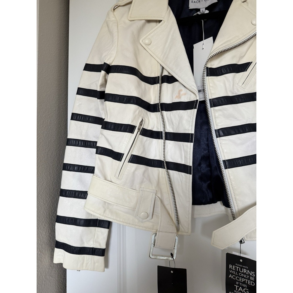 Each X Other NWT Stripe White Leather Jacket Women's Size L Biker Limited moto - Picture 2 of 7